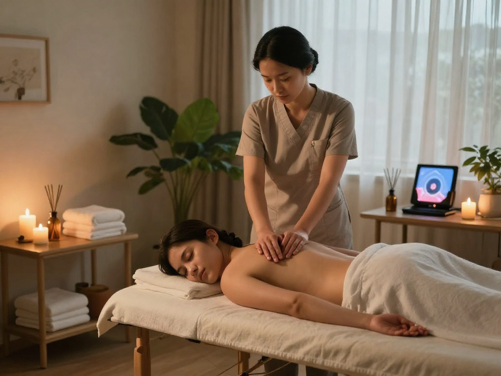 Relaxing home massage atmosphere for 구로출장안마 therapy session, with therapist giving a Swedish massage.