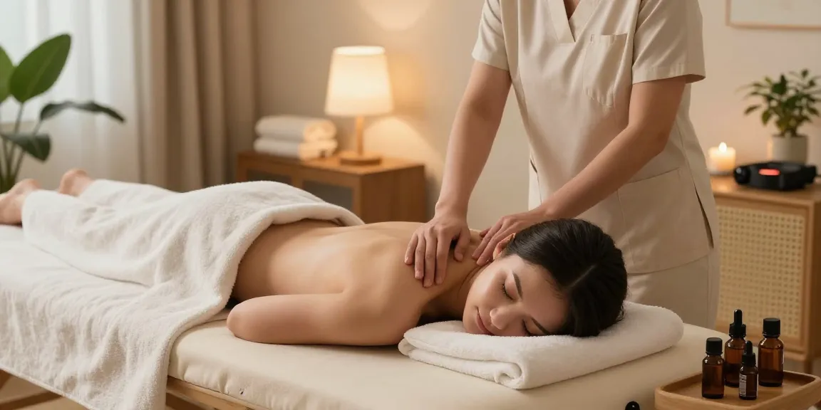 하남출장마사지 session in a calming home environment with soothing oils and soft lighting.